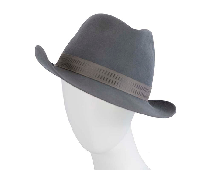 Grey rabbit fur mens wide brim fedora hat - Hats From OZ