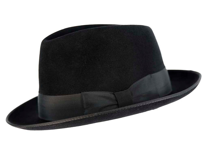 Black rabbit fur wide brim fedora hat - Image 2