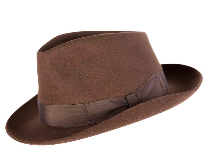 Brown unisex rabbit fur fedora hat T122 - Hats From OZ