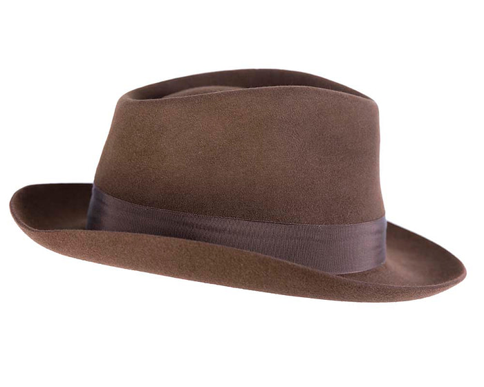 Brown unisex rabbit fur fedora hat T122 - Hats From OZ