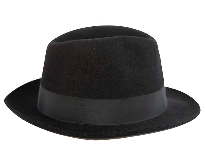 Black rabbit fur wide brim fedora hat - Image 3