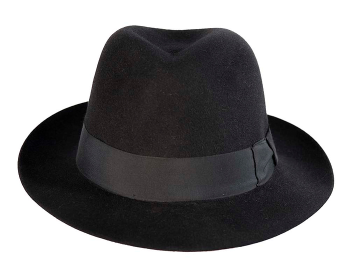 Black rabbit fur wide brim fedora hat - Image 2