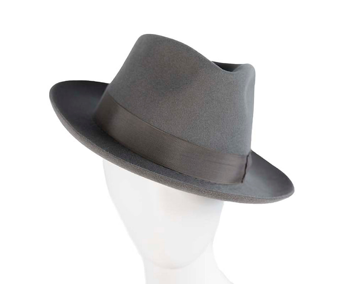 Grey rabbit fur wide brim fedora hat - Hats From OZ