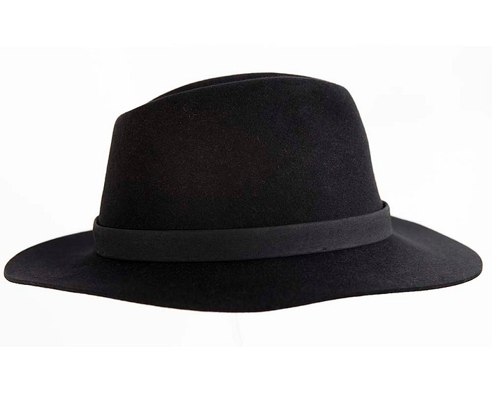 Black rabbit fur wide brim fedora hat with leather band - Hats From OZ