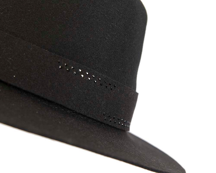 Black rabbit fur wide brim ladies fedora hat - Hats From OZ