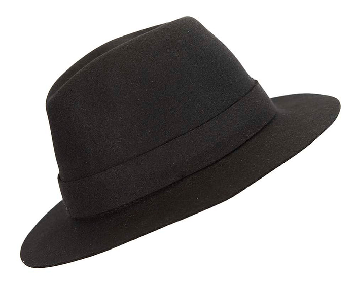 Black rabbit fur wide brim ladies fedora hat - Hats From OZ