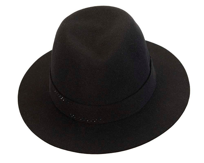 Black rabbit fur wide brim ladies fedora hat - Hats From OZ