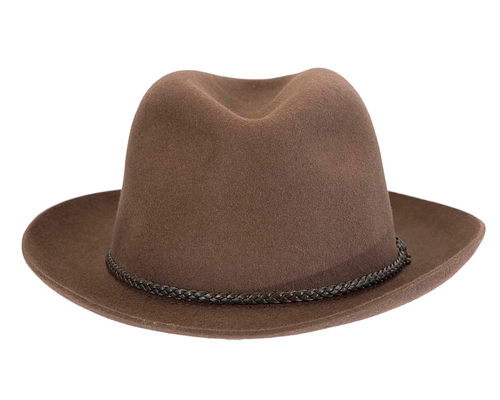 Brown unisex rabbit fur fedora hat, leather trim & buckle - Hats From OZ