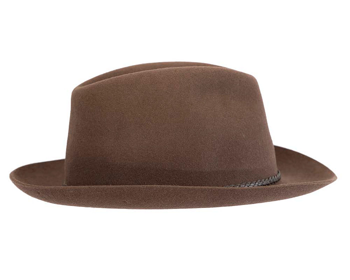 Brown unisex rabbit fur fedora hat, leather trim & buckle - Hats From OZ