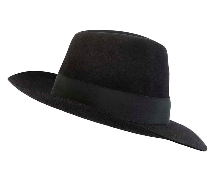 Black rabbit fur wide brim fedora hat - Image 3