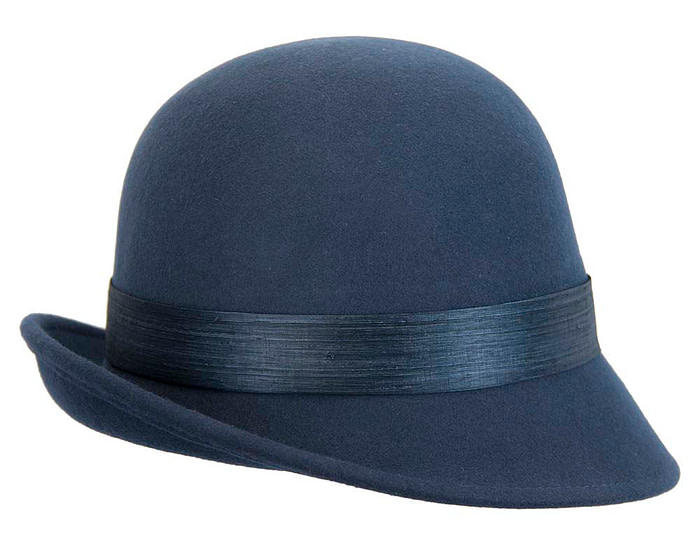 Navy felt cloche hat with lace by Fillies Collection - Image 6