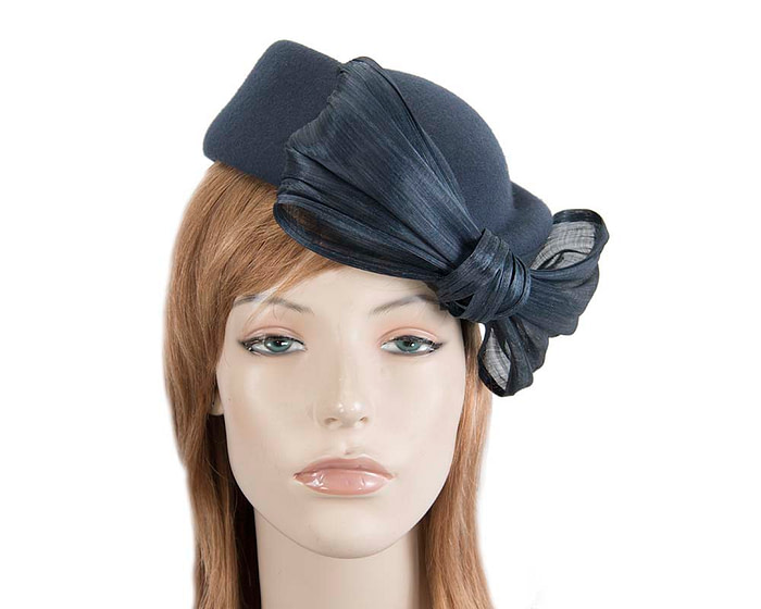 Navy Jackie Onassis style felt beret by Fillies Collection - Image 2