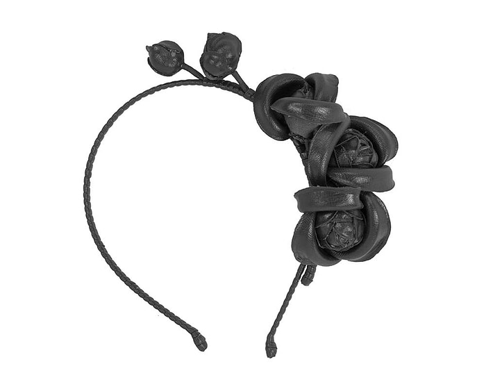 Black leather flowers headband by Max Alexander - Hats From OZ