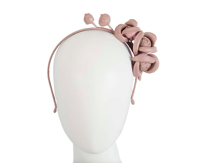 Taupe leather flowers headband by Max Alexander - Hats From OZ