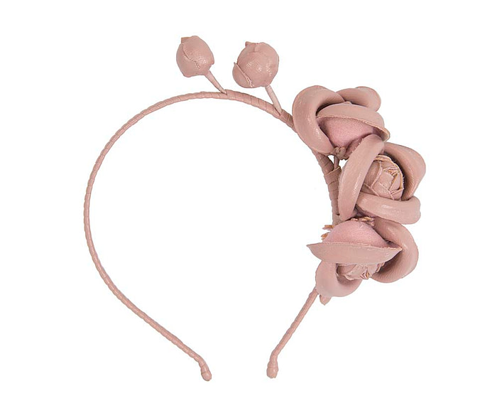 Taupe leather flowers headband by Max Alexander - Hats From OZ