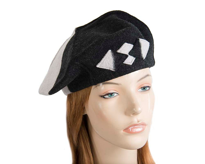 Grey & black winter french beret by Max Alexander - Hats From OZ