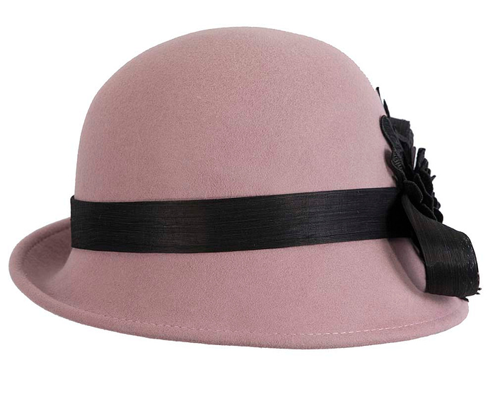 Dusty pink felt cloche hat with lace by Fillies Collection - Hats From OZ