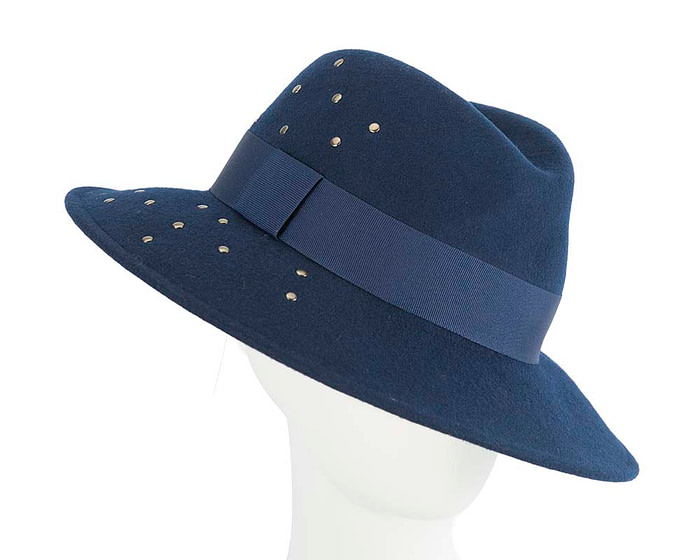 Exclusive wide brim navy fedora felt hat by Max Alexander - Hats From OZ