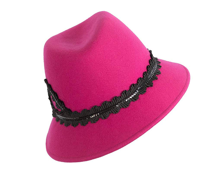 Hot Pink ladies winter felt fedora hat by Cupids Millinery - Hats From OZ