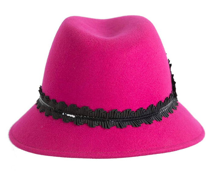 Hot Pink ladies winter felt fedora hat by Cupids Millinery - Hats From OZ