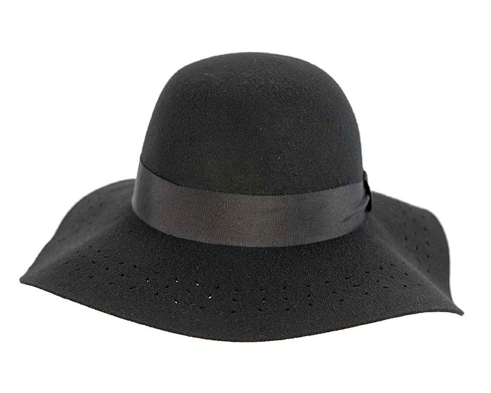 Wide brim black winter cloche hat by Cupids Millinery Melbourne - Hats From OZ