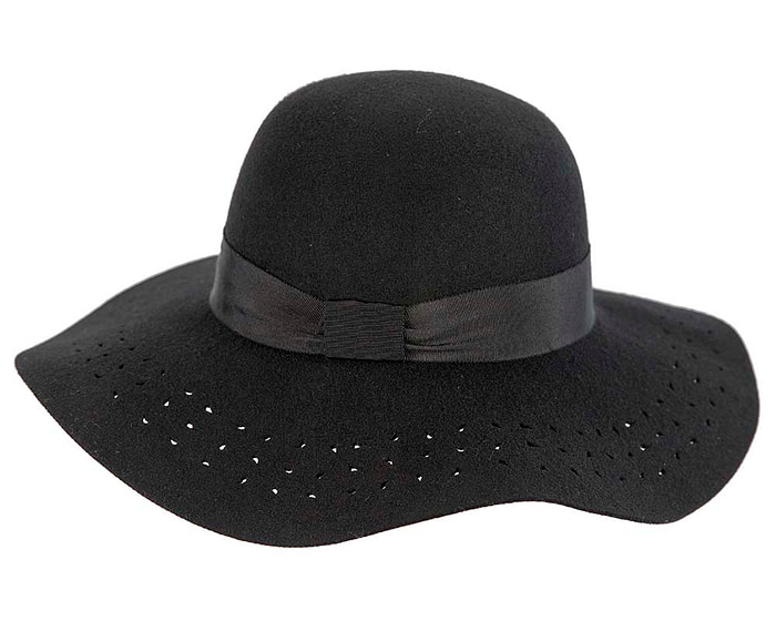 Wide brim black winter cloche hat by Cupids Millinery Melbourne - Hats From OZ