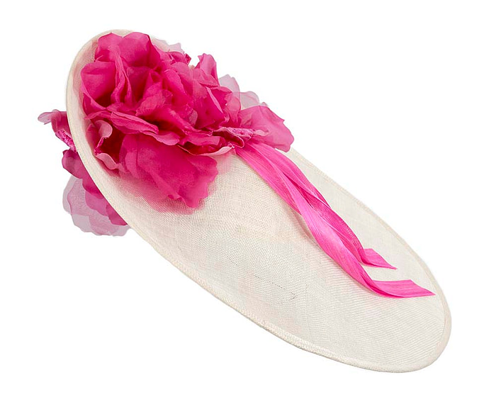 Large cream & fuchsia plate racing fascinator by Fillies Collection - Hats From OZ