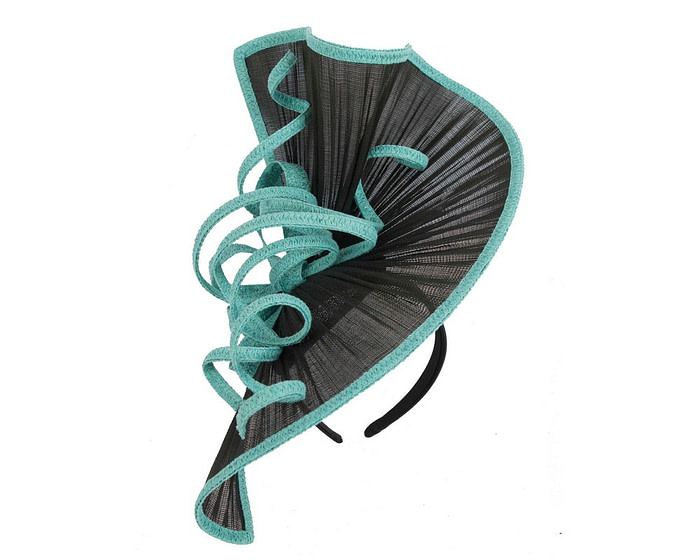 Large black & turquoise jinsin racing fascinator by Fillies Collection - Hats From OZ