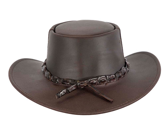 Brown Australian Leather Outback Jacaru Hat with Crосоdile Teeth - Hats From OZ