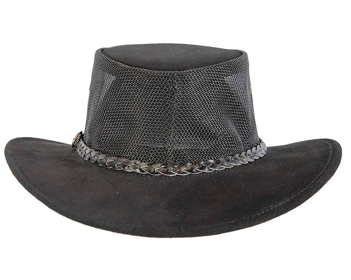 Black Australian Suede Leather Cooler Jacaru Hat - Hats From OZ