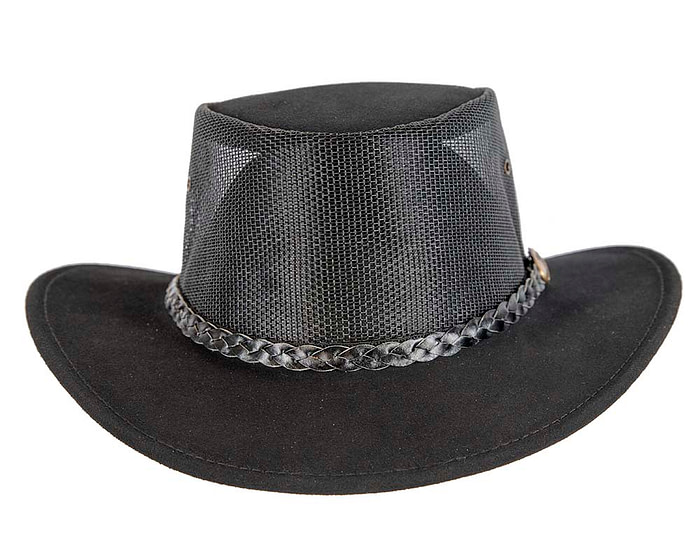 Black Australian Suede Leather Cooler Jacaru Hat - Hats From OZ