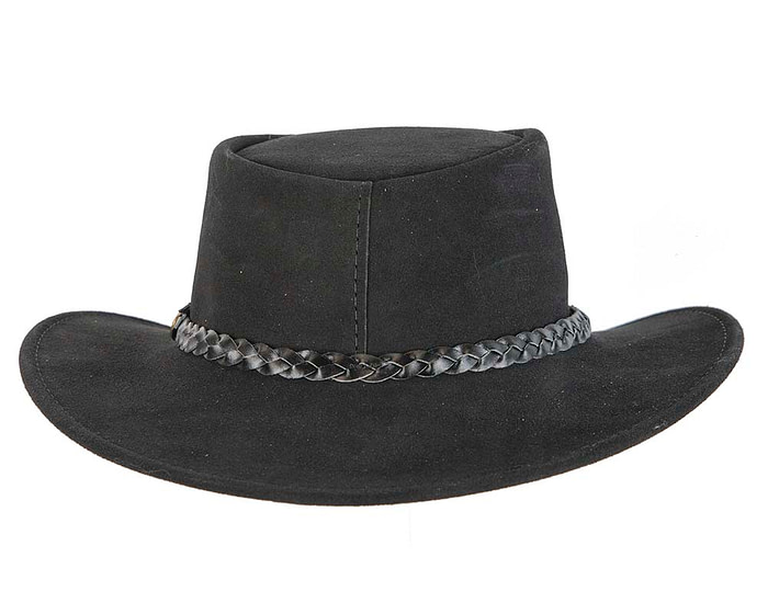 Black Australian Leather Bush Outback Jacaru Hat - Hats From OZ