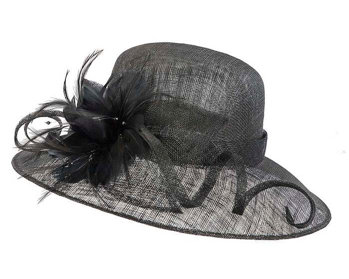 Large black racing hat with bow by Cupids Millinery - Hats From OZ