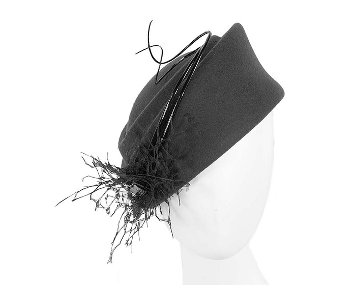 Large black winter felt pillbox hat for races buy online in Australia F572B - Hats From OZ