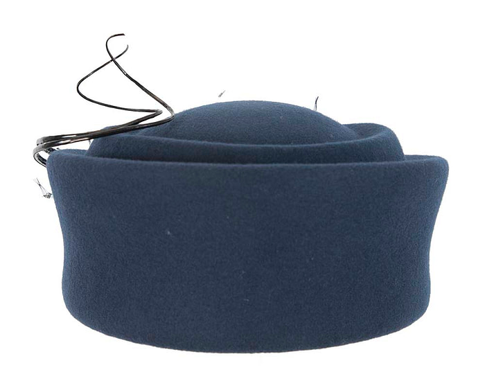 Large navy winter felt pillbox hat for races F572N - Hats From OZ