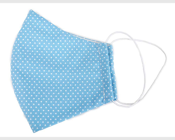 Comfortable re-usable blue cotton face mask with white dots - Hats From OZ