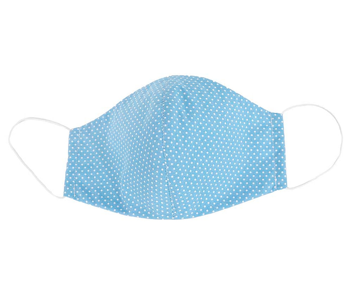 Comfortable re-usable blue cotton face mask with white dots - Hats From OZ