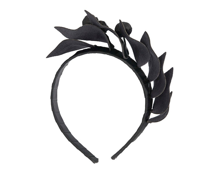 Black sculptured leather headband racing fascinator by Max Alexander - Hats From OZ