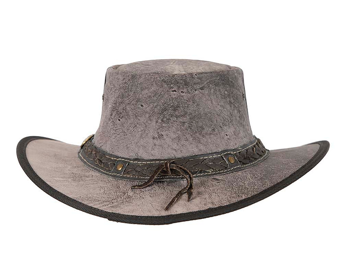 Grey Australian Kangaroo Leather Crushable Outback Jacaru Hat - Image 9