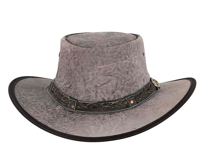 Grey Australian Kangaroo Leather Crushable Outback Jacaru Hat - Hats From OZ