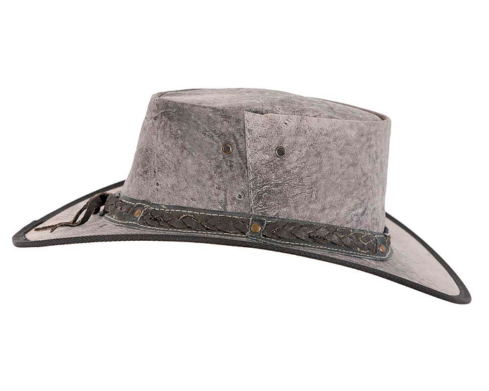 Grey Australian Kangaroo Leather Crushable Outback Jacaru Hat - Image 7