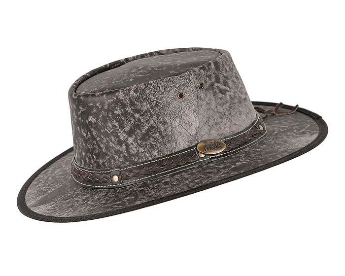 Grey Australian Kangaroo Leather Crushable Outback Jacaru Hat - Image 3