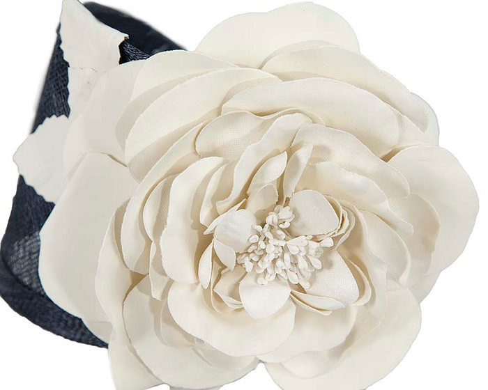 Wide navy and cream leather rose headband fascinator by Max Alexander - Hats From OZ