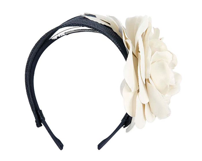 Wide navy and cream leather rose headband fascinator by Max Alexander - Hats From OZ