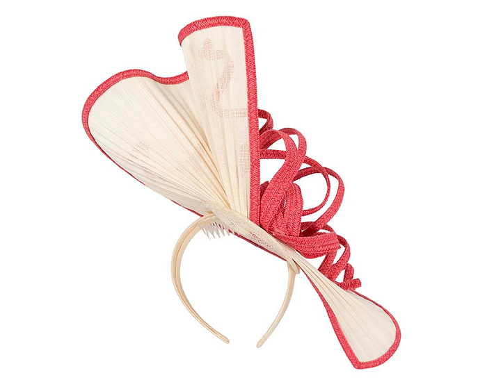 Large cream and coral jinsin racing fascinator by Fillies Collection - Image 5