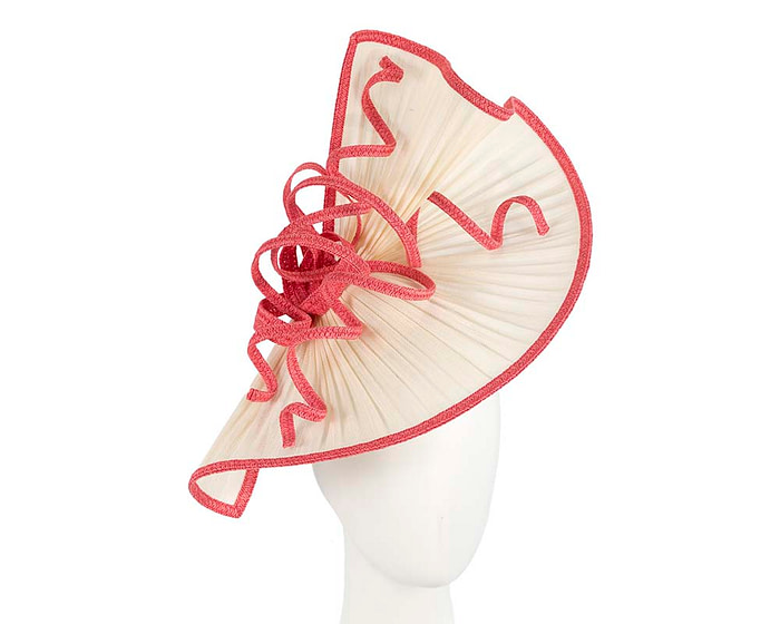 Large cream and coral jinsin racing fascinator by Fillies Collection