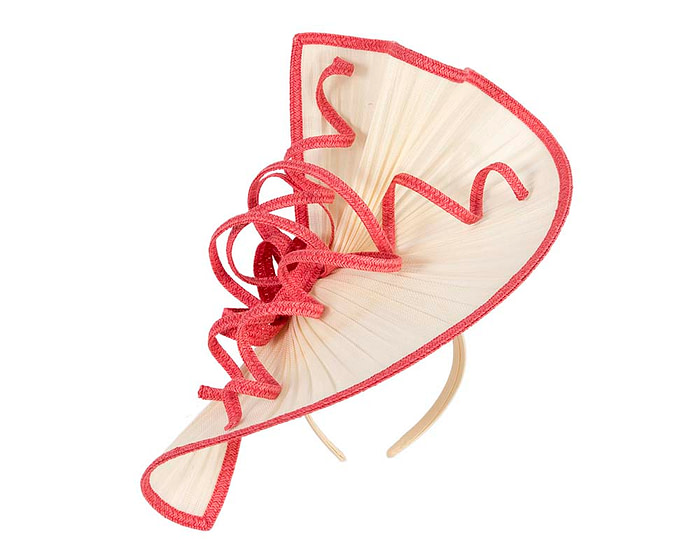 Large cream and coral jinsin racing fascinator by Fillies Collection - Image 2