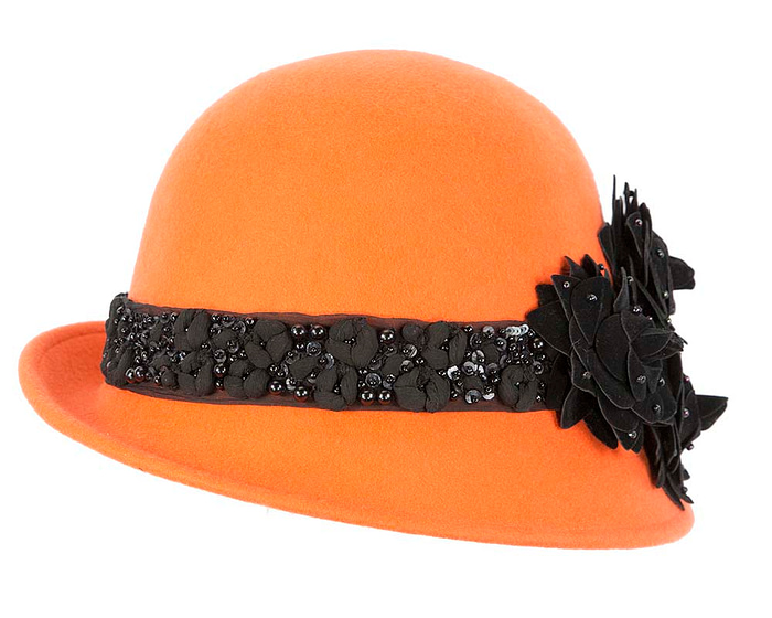 Orange ladies winter felt cloche hat by Fillies Collection - Hats From OZ