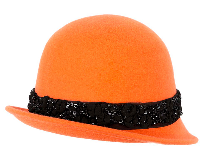 Orange ladies winter felt cloche hat by Fillies Collection - Hats From OZ