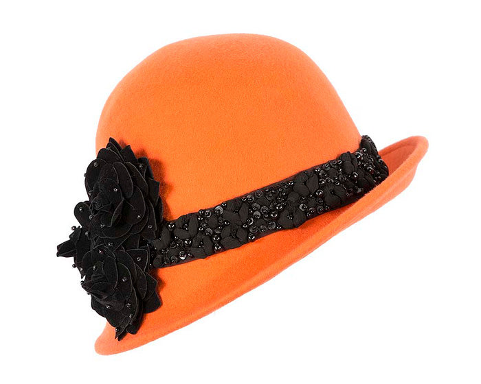 Orange ladies winter felt cloche hat by Fillies Collection - Hats From OZ